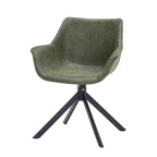 LeisureMod Markley Leather Dining Chair with 360-Degree Swivel Armchair and Powder-Coated Iron Legs Set of 2