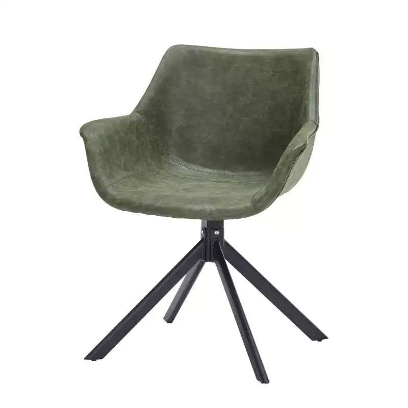 LeisureMod Markley Leather Dining Chair with 360-Degree Swivel Armchair and Powder-Coated Iron Legs Set of 2