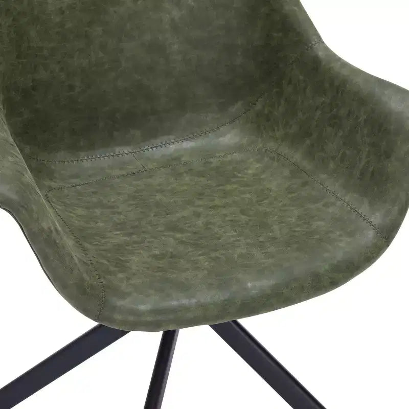 LeisureMod Markley Leather Dining Chair with 360-Degree Swivel Armchair and Powder-Coated Iron Legs Set of 2