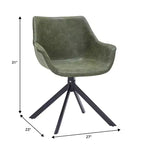LeisureMod Markley Leather Dining Chair with 360-Degree Swivel Armchair and Powder-Coated Iron Legs Set of 2
