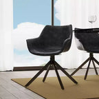 LeisureMod Markley Leather Dining Chair with 360-Degree Swivel Armchair and Powder-Coated Iron Legs Set of 2