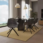 LeisureMod Markley Leather Dining Chair with 360-Degree Swivel Armchair and Powder-Coated Iron Legs Set of 2