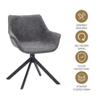 LeisureMod Markley Leather Dining Chair with 360-Degree Swivel Armchair and Powder-Coated Iron Legs Set of 2