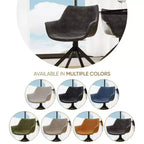 LeisureMod Markley Leather Dining Chair with 360-Degree Swivel Armchair and Powder-Coated Iron Legs Set of 2