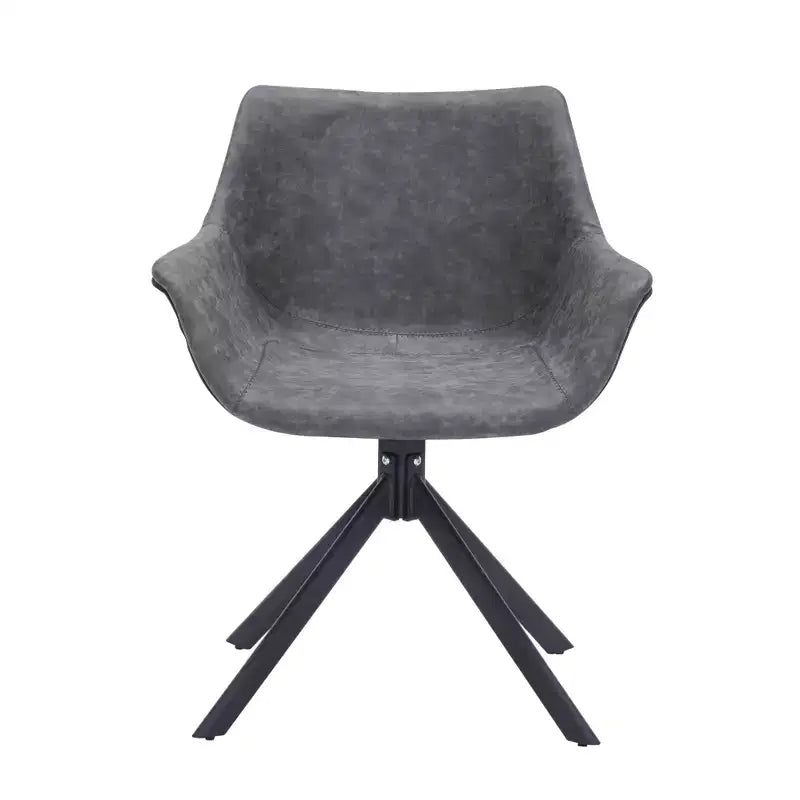 LeisureMod Markley Leather Dining Chair with 360-Degree Swivel Armchair and Powder-Coated Iron Legs Set of 2
