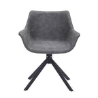 LeisureMod Markley Leather Dining Chair with 360-Degree Swivel Armchair and Powder-Coated Iron Legs Set of 2