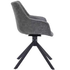 LeisureMod Markley Leather Dining Chair with 360-Degree Swivel Armchair and Powder-Coated Iron Legs Set of 2