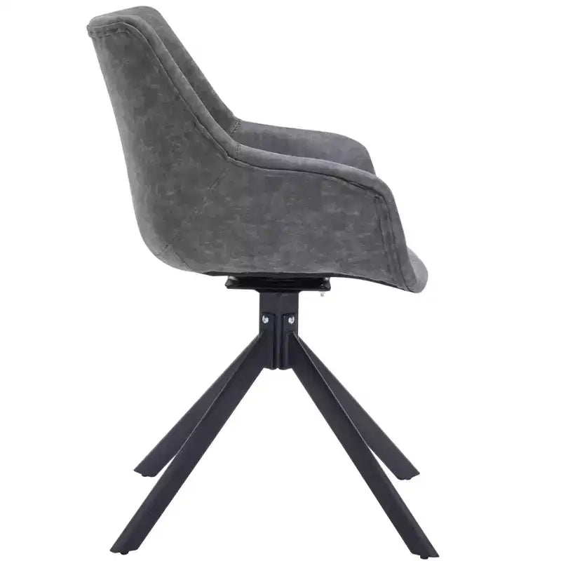 LeisureMod Markley Leather Dining Chair with 360-Degree Swivel Armchair and Powder-Coated Iron Legs Set of 2
