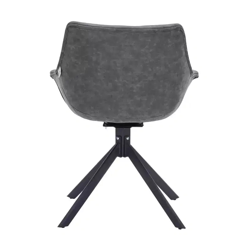 LeisureMod Markley Leather Dining Chair with 360-Degree Swivel Armchair and Powder-Coated Iron Legs Set of 2