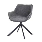 LeisureMod Markley Leather Dining Chair with 360-Degree Swivel Armchair and Powder-Coated Iron Legs Set of 2
