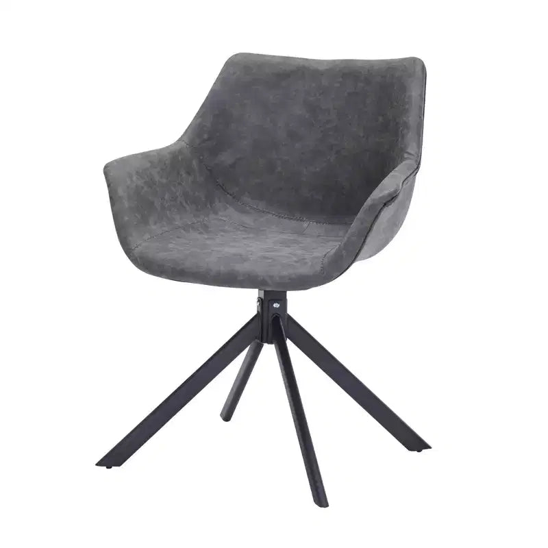 LeisureMod Markley Leather Dining Chair with 360-Degree Swivel Armchair and Powder-Coated Iron Legs Set of 2