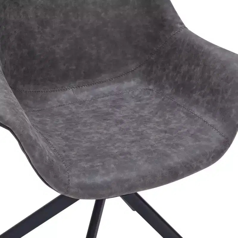 LeisureMod Markley Leather Dining Chair with 360-Degree Swivel Armchair and Powder-Coated Iron Legs Set of 2