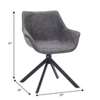 LeisureMod Markley Leather Dining Chair with 360-Degree Swivel Armchair and Powder-Coated Iron Legs Set of 2