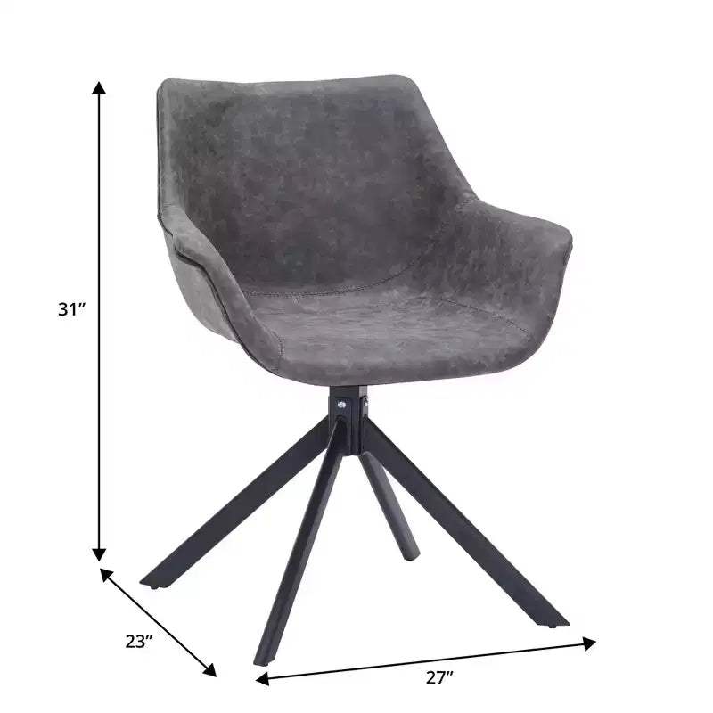 LeisureMod Markley Leather Dining Chair with 360-Degree Swivel Armchair and Powder-Coated Iron Legs Set of 2