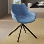 LeisureMod Markley Leather Dining Chair with 360-Degree Swivel Armchair and Powder-Coated Iron Legs Set of 2
