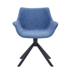 LeisureMod Markley Leather Dining Chair with 360-Degree Swivel Armchair and Powder-Coated Iron Legs Set of 2