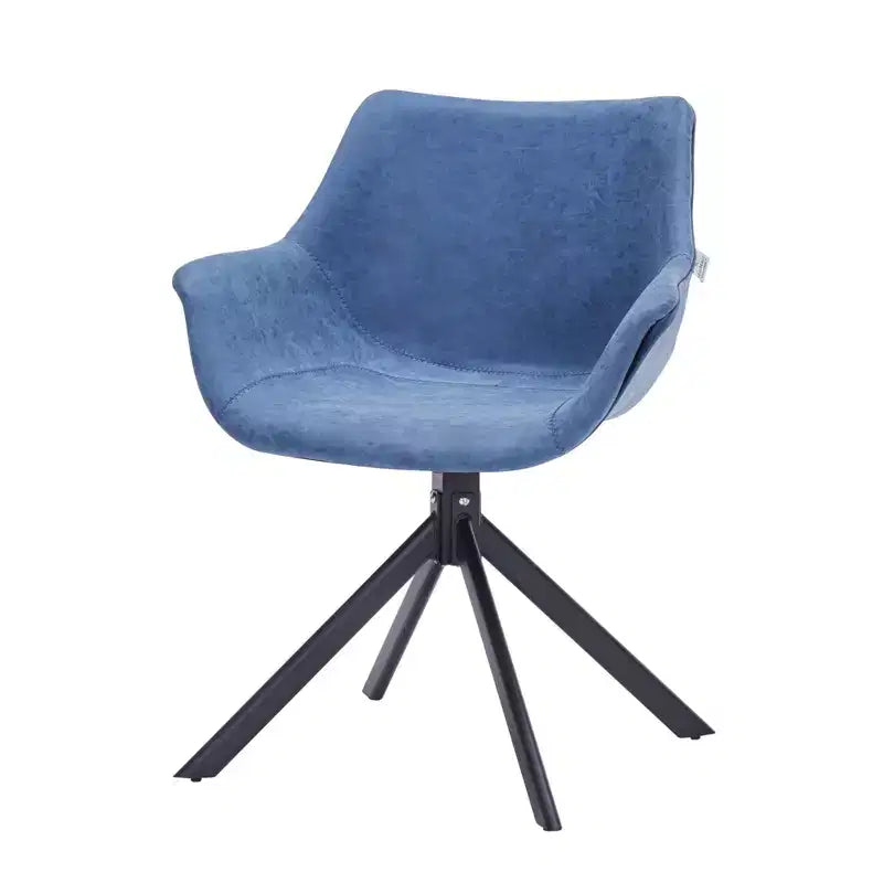 LeisureMod Markley Leather Dining Chair with 360-Degree Swivel Armchair and Powder-Coated Iron Legs Set of 2