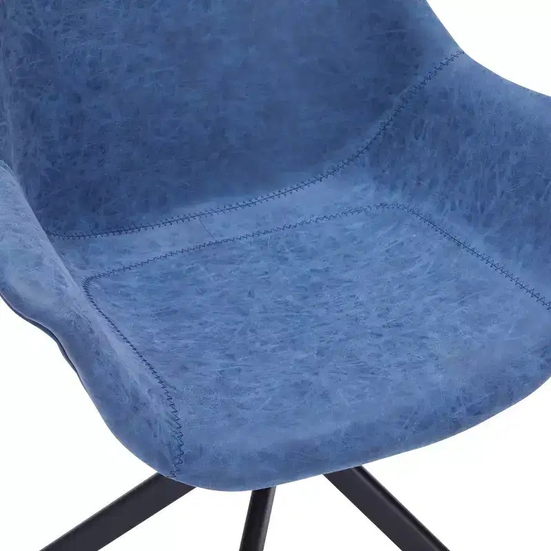 LeisureMod Markley Leather Dining Chair with 360-Degree Swivel Armchair and Powder-Coated Iron Legs Set of 2
