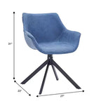 LeisureMod Markley Leather Dining Chair with 360-Degree Swivel Armchair and Powder-Coated Iron Legs Set of 2
