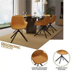 LeisureMod Markley Leather Dining Chair with 360-Degree Swivel Armchair and Powder-Coated Iron Legs Set of 2