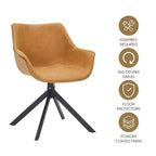 LeisureMod Markley Leather Dining Chair with 360-Degree Swivel Armchair and Powder-Coated Iron Legs Set of 2