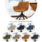 LeisureMod Markley Leather Dining Chair with 360-Degree Swivel Armchair and Powder-Coated Iron Legs Set of 2