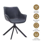 LeisureMod Markley Leather Dining Chair with 360-Degree Swivel Armchair and Powder-Coated Iron Legs Set of 2