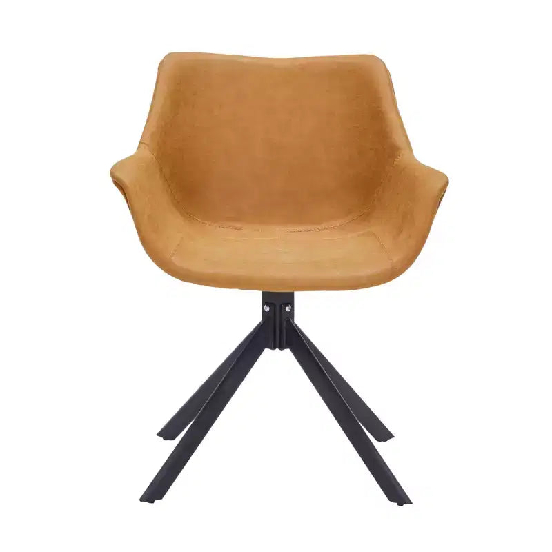 LeisureMod Markley Leather Dining Chair with 360-Degree Swivel Armchair and Powder-Coated Iron Legs Set of 2