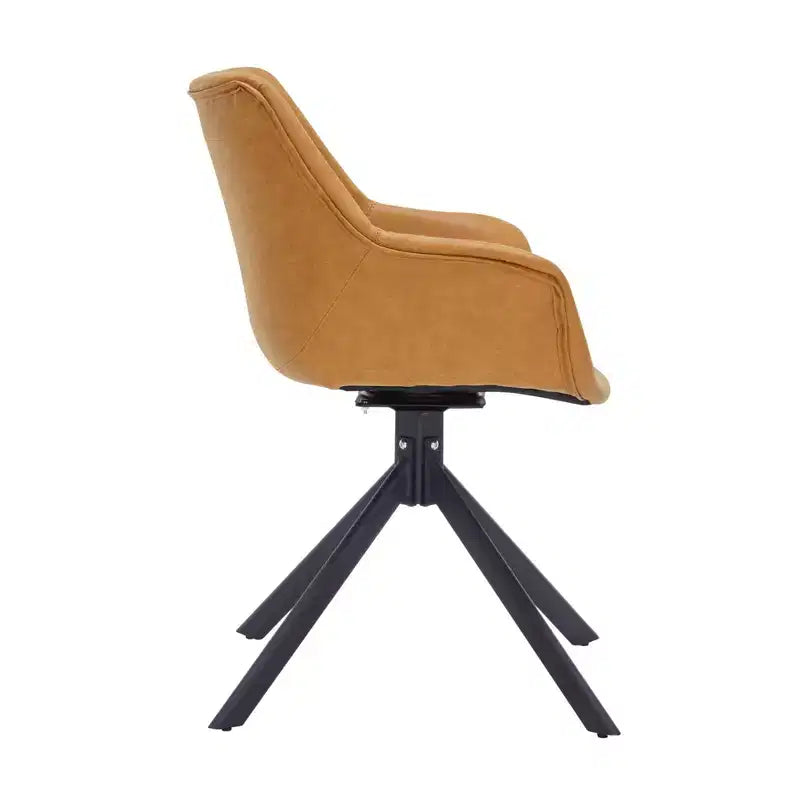 LeisureMod Markley Leather Dining Chair with 360-Degree Swivel Armchair and Powder-Coated Iron Legs Set of 2
