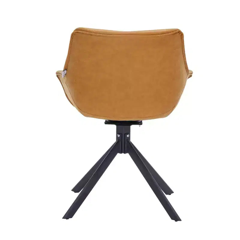 LeisureMod Markley Leather Dining Chair with 360-Degree Swivel Armchair and Powder-Coated Iron Legs Set of 2
