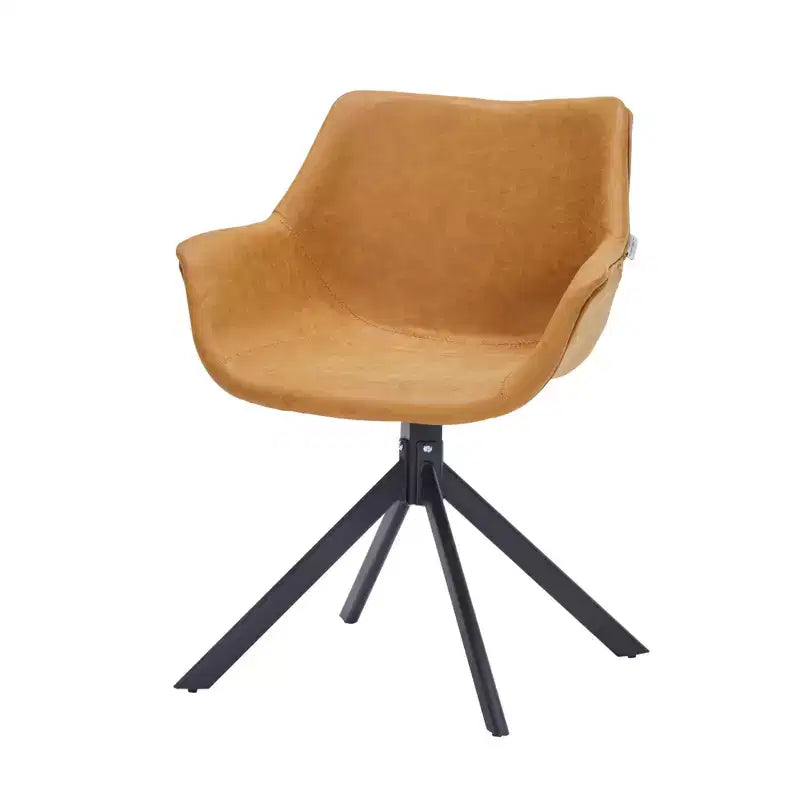 LeisureMod Markley Leather Dining Chair with 360-Degree Swivel Armchair and Powder-Coated Iron Legs Set of 2
