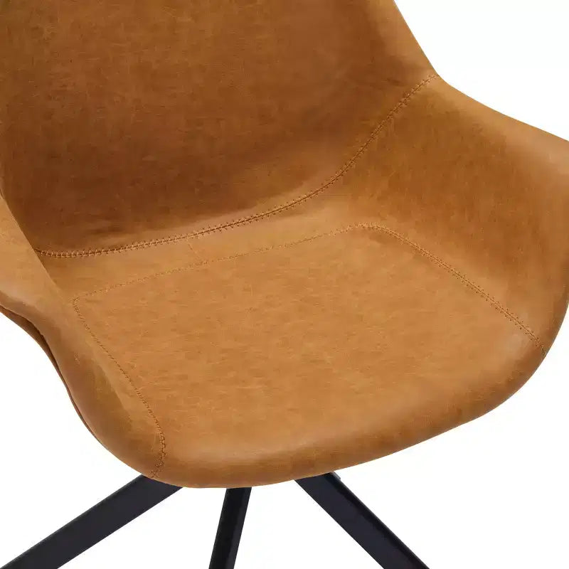LeisureMod Markley Leather Dining Chair with 360-Degree Swivel Armchair and Powder-Coated Iron Legs Set of 2