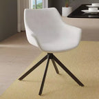 LeisureMod Markley Leather Dining Chair with 360-Degree Swivel Armchair and Powder-Coated Iron Legs Set of 2