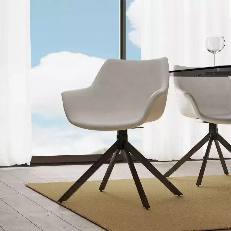 LeisureMod Markley Leather Dining Chair with 360-Degree Swivel Armchair and Powder-Coated Iron Legs Set of 2