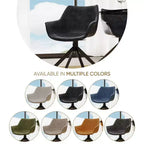 LeisureMod Markley Leather Dining Chair with 360-Degree Swivel Armchair and Powder-Coated Iron Legs Set of 2