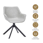 LeisureMod Markley Leather Dining Chair with 360-Degree Swivel Armchair and Powder-Coated Iron Legs Set of 2
