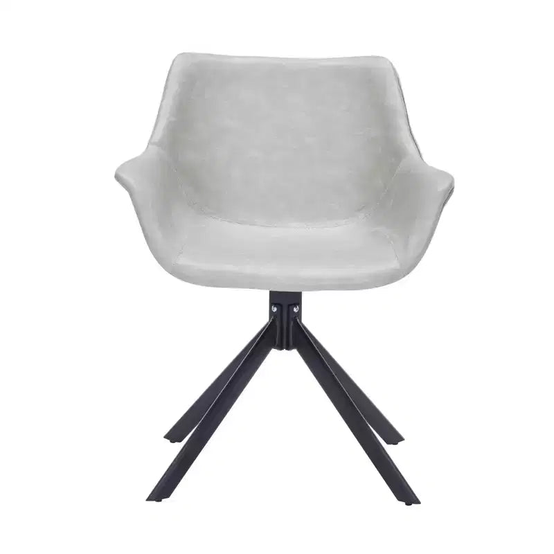 LeisureMod Markley Leather Dining Chair with 360-Degree Swivel Armchair and Powder-Coated Iron Legs Set of 2