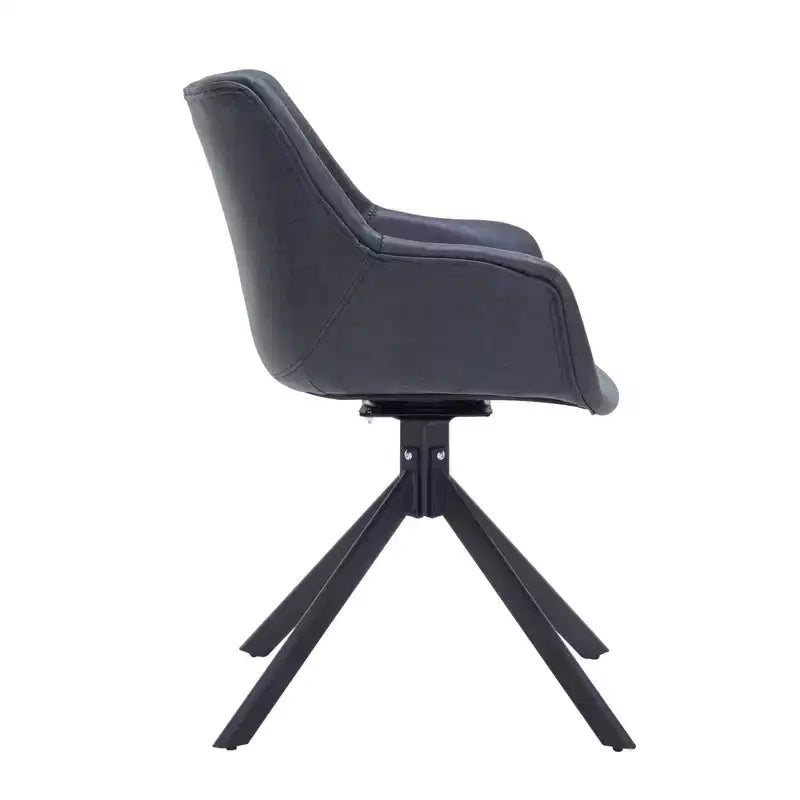 LeisureMod Markley Leather Dining Chair with 360-Degree Swivel Armchair and Powder-Coated Iron Legs Set of 2