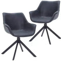 LeisureMod Markley Leather Dining Chair with 360-Degree Swivel Armchair and Powder-Coated Iron Legs Set of 2