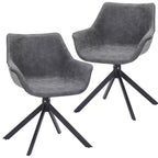 LeisureMod Markley Leather Dining Chair with 360-Degree Swivel Armchair and Powder-Coated Iron Legs Set of 2