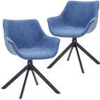 LeisureMod Markley Leather Dining Chair with 360-Degree Swivel Armchair and Powder-Coated Iron Legs Set of 2