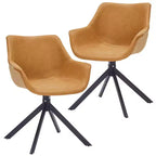 LeisureMod Markley Leather Dining Chair with 360-Degree Swivel Armchair and Powder-Coated Iron Legs Set of 2