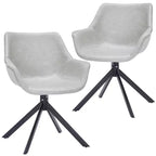 LeisureMod Markley Leather Dining Chair with 360-Degree Swivel Armchair and Powder-Coated Iron Legs Set of 2