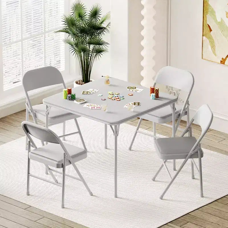 Table à manger pliable, table de jeu carrée portable de 84 cm, plateau rembourré en PU, idéale pour la famille, les fêtes, les pique-niques et les jeux.