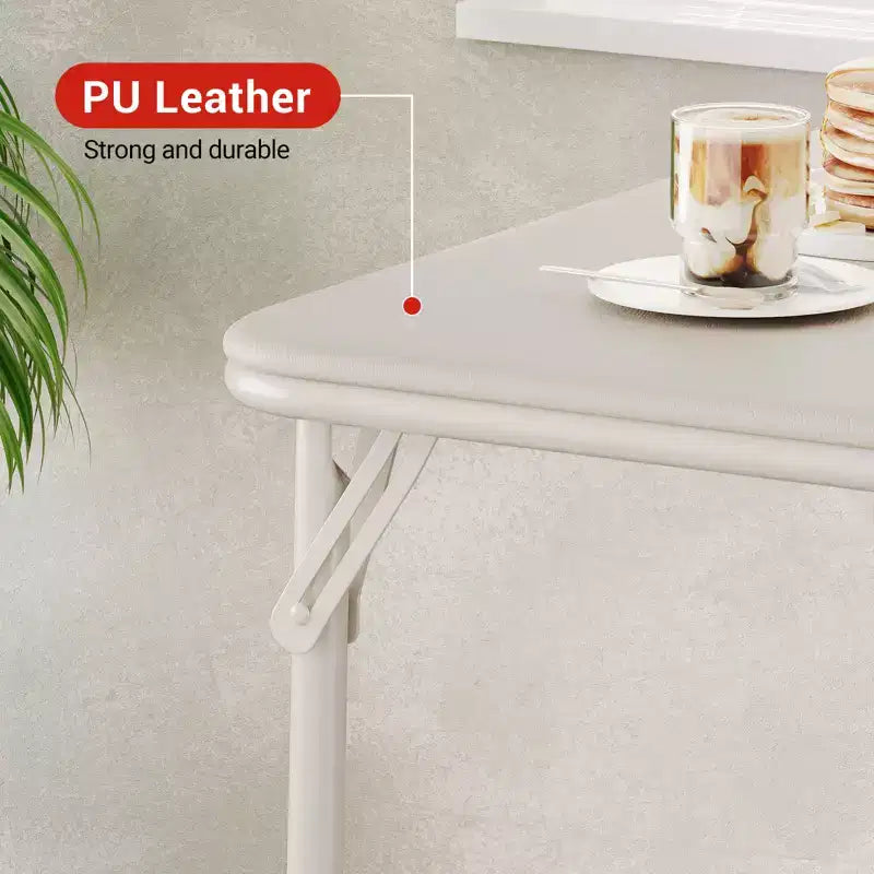 Table à manger pliable, table de jeu carrée portable de 84 cm, plateau rembourré en PU, idéale pour la famille, les fêtes, les pique-niques et les jeux.
