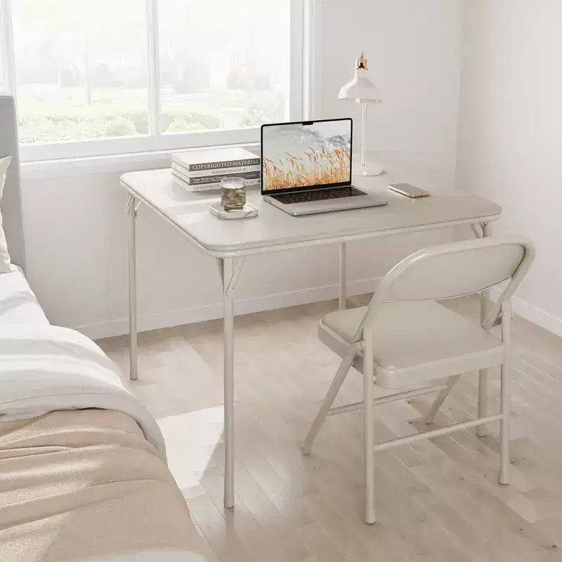 Folding dining table, 33-inch portable square game table, PU padded tabletop, suitable for family, parties, picnics, and games.