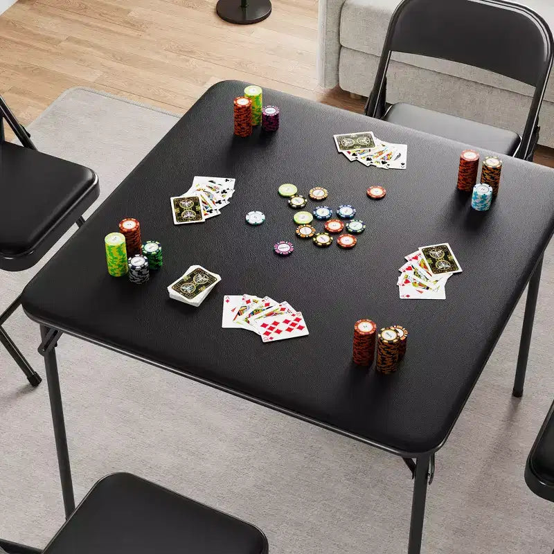 Table à manger pliable, table de jeu carrée portable de 84 cm, plateau rembourré en PU, idéale pour la famille, les fêtes, les pique-niques et les jeux.