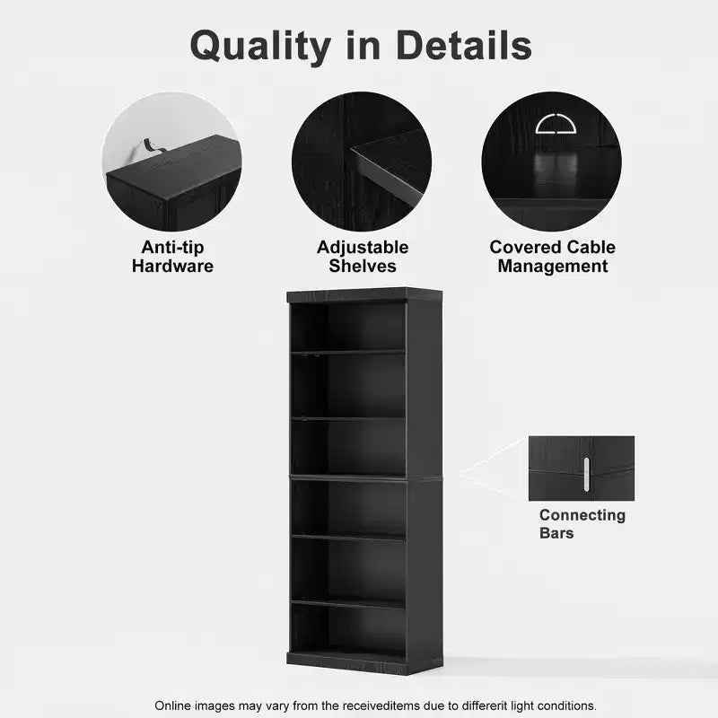PexFix 41x31x16 Doorless Wood Bookshelf Storage Cabinet Bookcase&Office Cabinet for Kitchen Bedroom Entryway Living Room Dinning Room Black