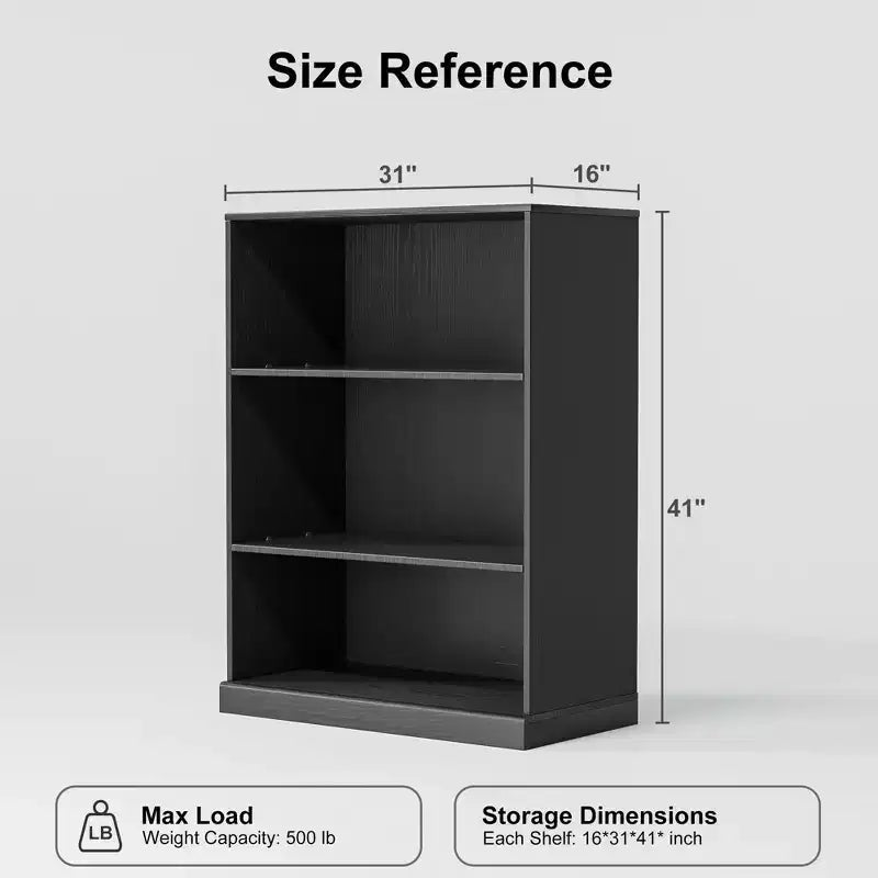 PexFix 41x31x16 Doorless Wood Bookshelf Storage Cabinet Bookcase&Office Cabinet for Kitchen Bedroom Entryway Living Room Dinning Room Black