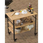 Table de four à pizza 33x20x35.5, Table de barbecue d'extérieur sur 4 roues, Chariot à trois étagères en bambou pour la préparation des aliments, Repas barbecue, Couleur bois